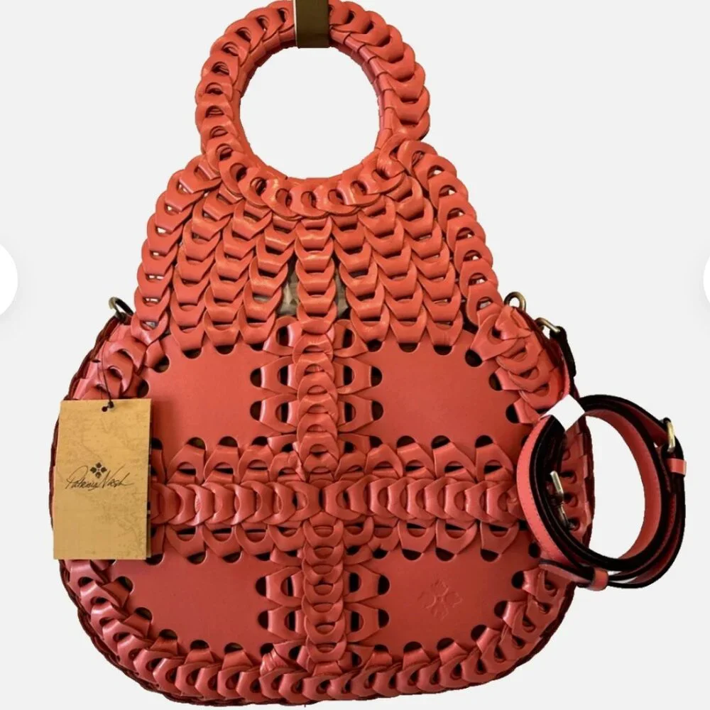 Patricia Nash Pisticci Leather Chain Link Hobo Handbag Tote Coral NWT $399